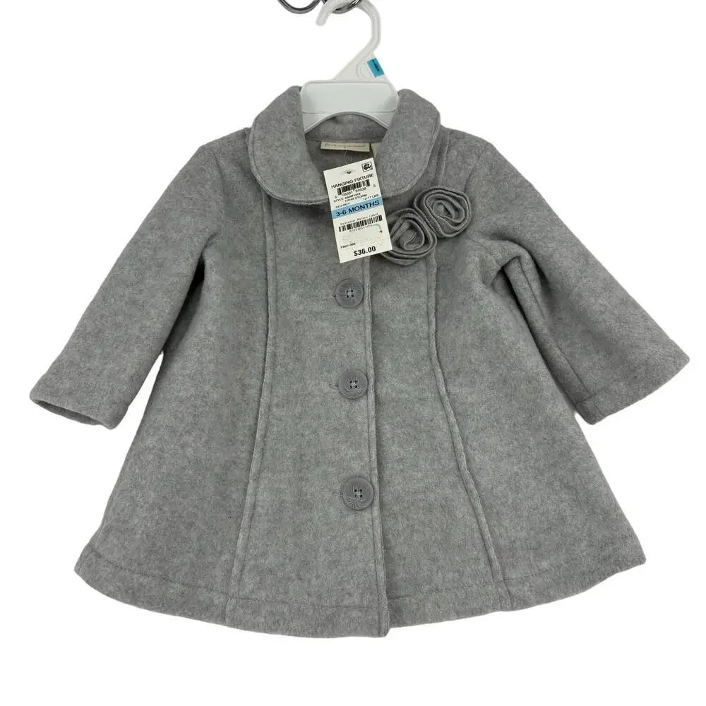 First Impressions Infant Pea Coat Jacket Gray Button Up 3-6 Months Macy's